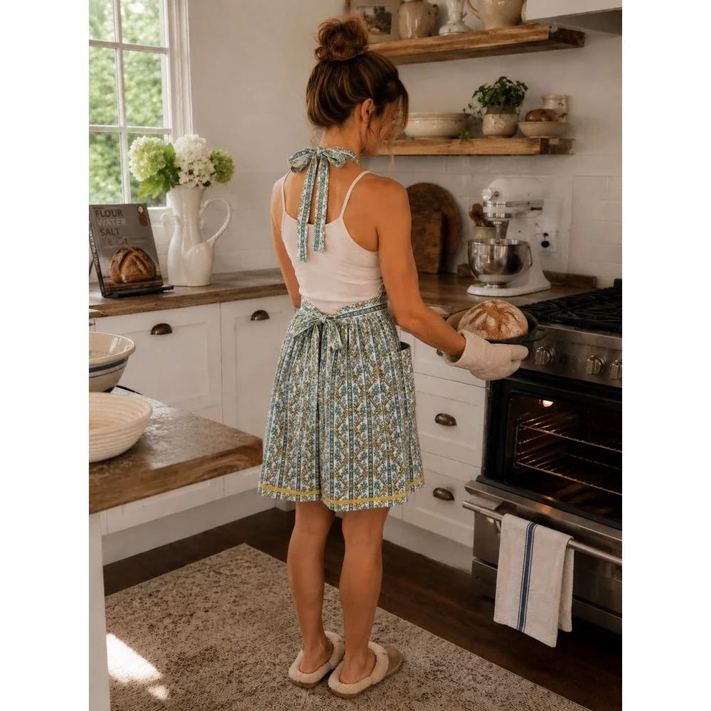 Apron Vintage Handmade Floral Removeable Bib One Size Cottagecore Prairie #1234